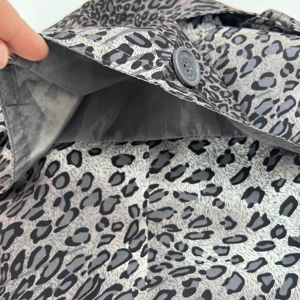 Anthropologie Joujou Gray Leopard Trench Short Double Breasted Jacket Large‎ EUC